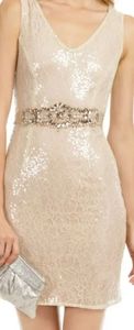 Badgley Mischka Cream Lace Sequin Dress